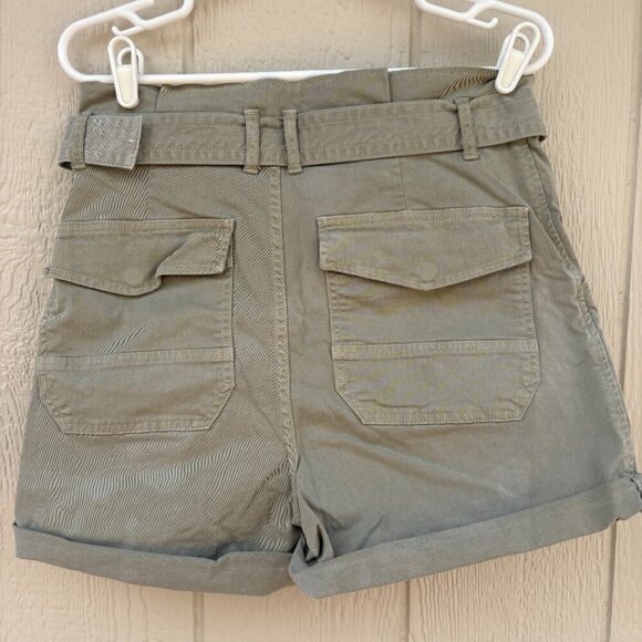 Frame Safari Belted Shorts Women's 27 Olive Green High Rise Utility Cuffed - Picture 7 of 10